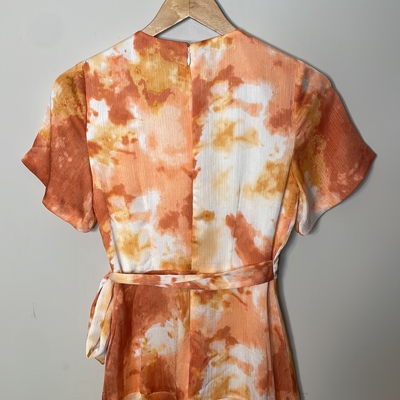 Ann Taylor Flutter Sleeve Tie Waist Watercolor Wrap Dress 2P - Picture 8 of 8